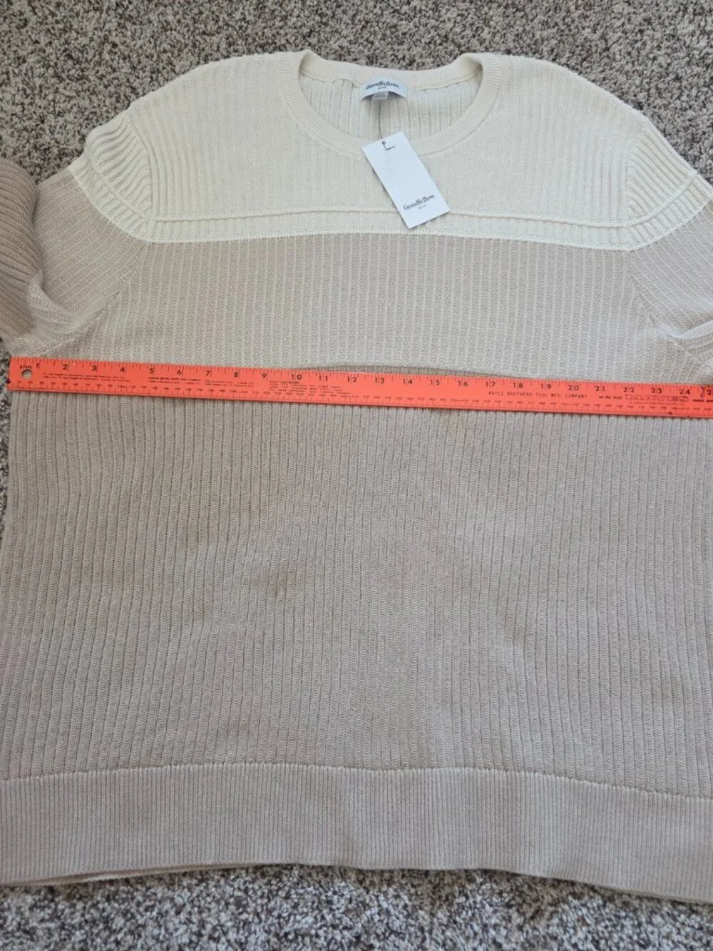 Goodfellow Men’s Colorblock Crewneck Sweater XXL Cream Tan Cotton Blend New NWT